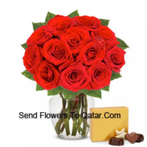 12 Red Roses with Imported Chocolates