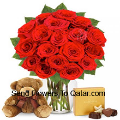 12 Roses with Yummy Chocolates and Teddy