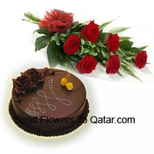 6 Beautiful Roses 1/2 Kg Chocolate Cake