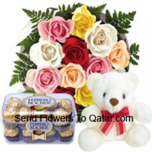 12 Red Roses with Cute Teddy and Chocolates