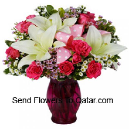 Cute Pink Roses and White Lilies