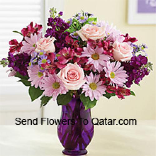 Pink Gerberas and Roses with Assorted Flowers