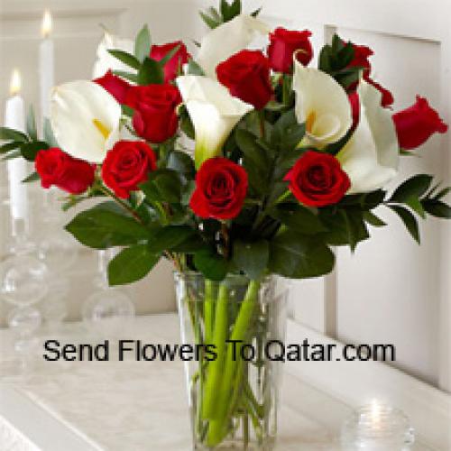 Elegant Red Roses and White Lilies