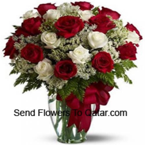 24 Red and White Roses