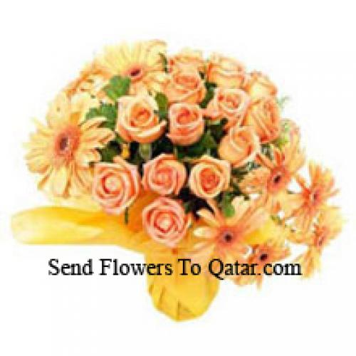 12 Orange Roses and Exotic Gerberas