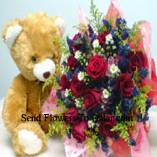 12 Rode Rozen met Zoete Teddybeer