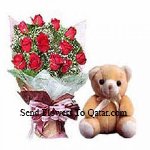 12 Beautiful Roses with Elegant Teddy