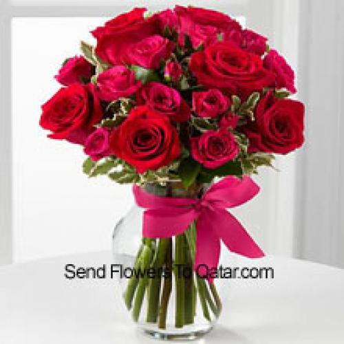 18 Cute Red Roses with Pink Bow