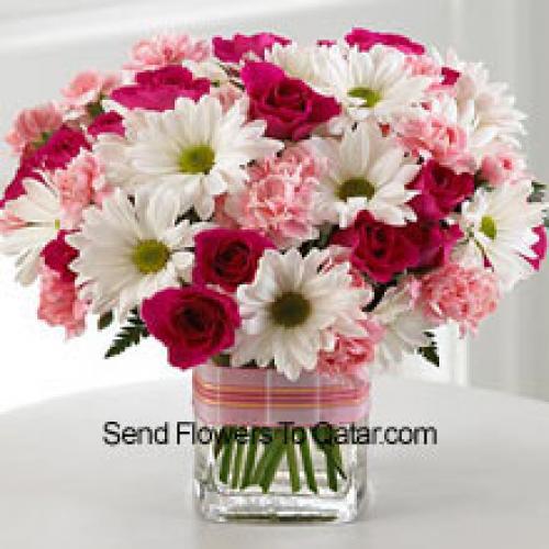 Elegant Roses, Carnations and Daisies in Vase