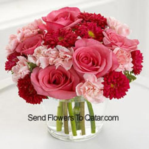 Cute Carnations, Daisies and Roses in Vase