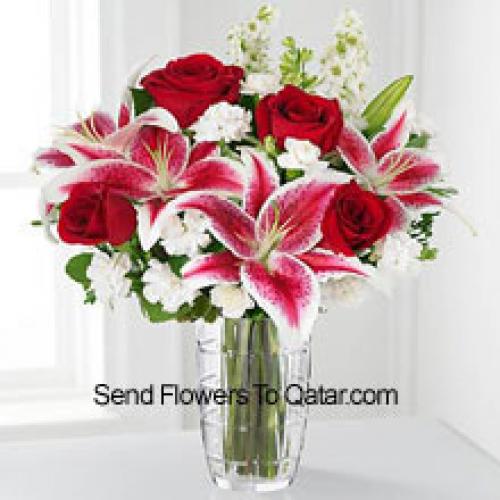 Roses and Lilies with Assorted White Flowers