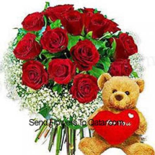 12 Roses with Hearty Teddy