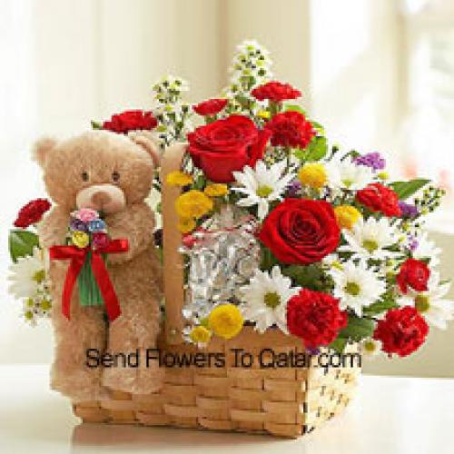 Adorable Assorted Flowers with Cute Teddy