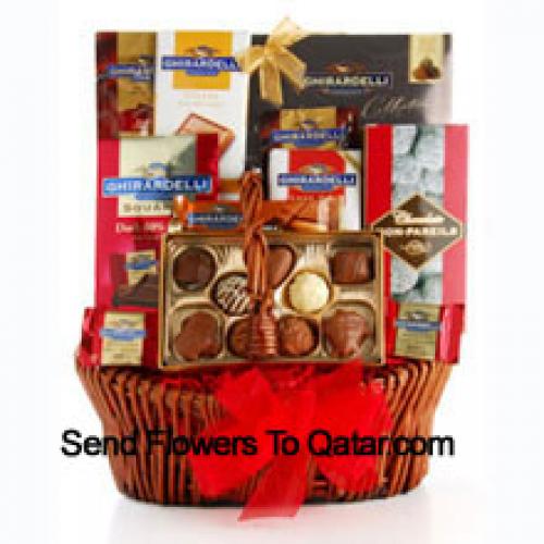 Basket Containing Assorted Chocolates and Snacks